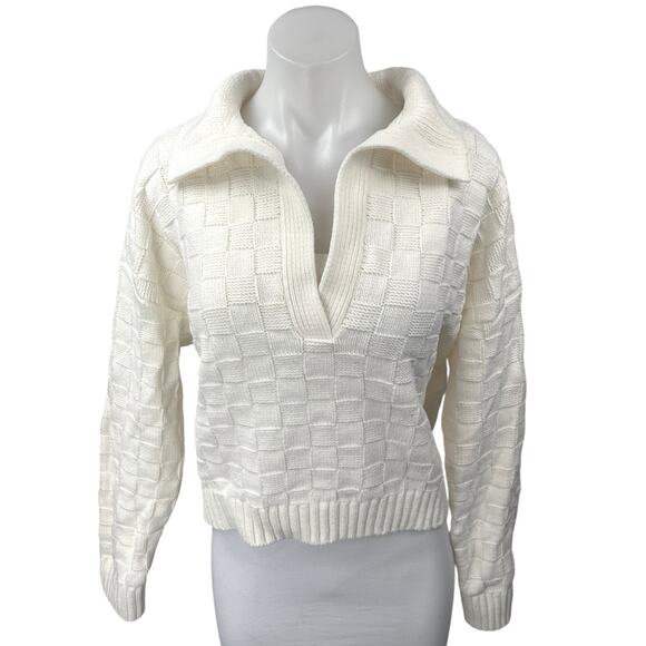 NEW Abercrombie & Fitch White Weave Knit Collar Polo Pullover Sweater Top Size S - Picture 1 of 4